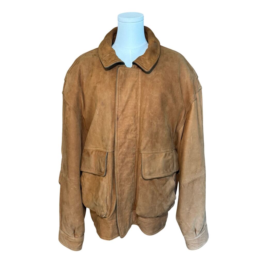 Vintage MARC Leather Coat Men’s L Light Brown 80s Genuine Leather